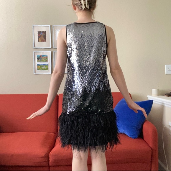 Michael Kors silver to black ombre sequin and feathers flapper tank dress - Picture 6 of 6